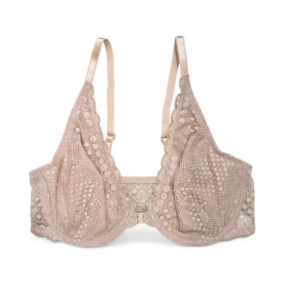 Women's Spaghetti Strappy Non-Padded Light Pink Lacy Underwired Bralette Bra 36D - Picture 1 of 5